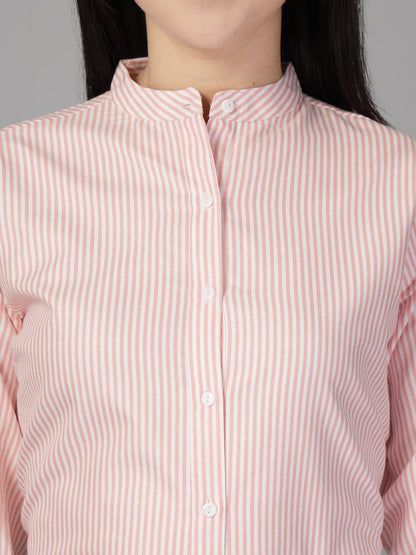 Style Quotient Women Peach and White Stripe Formal Shirt