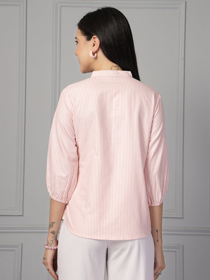 Style Quotient Women Peach and White Stripe Formal Shirt