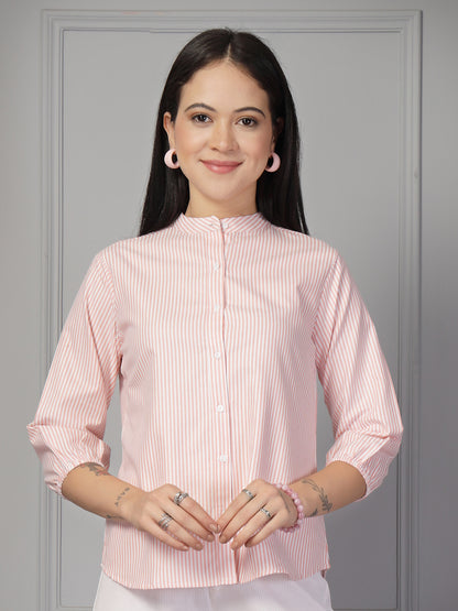 Style Quotient Women Peach and White Stripe Formal Shirt