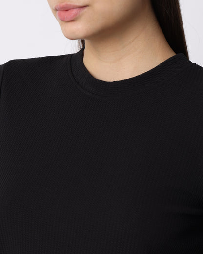 Style Quotient Women Solid Black Polyknit Semi Formal Top