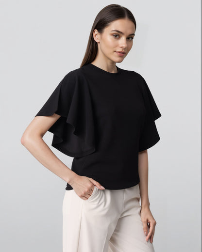 Style Quotient Women Solid Black Polyknit Semi Formal Top