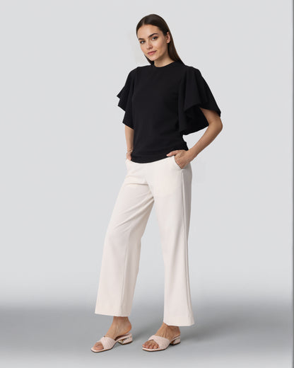 Style Quotient Women Solid Black Polyknit Semi Formal Top