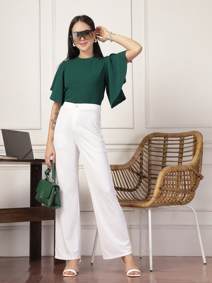 Style Quotient Women Solid Embrald Green Polyknit Semi Formal Top