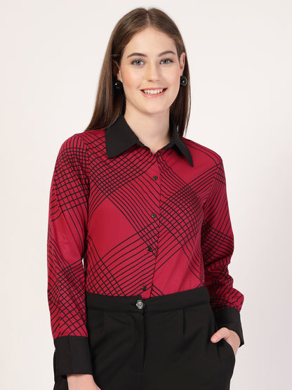Style Quotient Women Marron Black Printed Regular Fit Formal Polyester Shirt