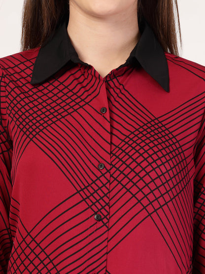 Style Quotient Women Marron Black Printed Regular Fit Formal Polyester Shirt