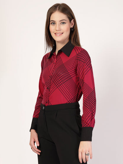 Style Quotient Women Marron Black Printed Regular Fit Formal Polyester Shirt