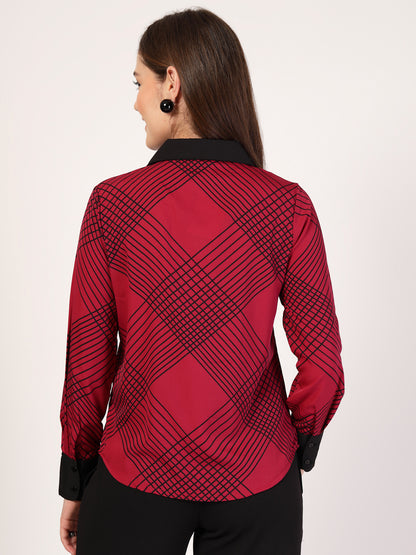 Style Quotient Women Marron Black Printed Regular Fit Formal Polyester Shirt