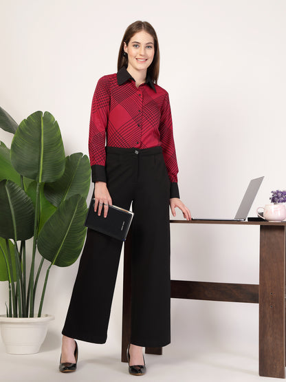 Style Quotient Women Marron Black Printed Regular Fit Formal Polyester Shirt