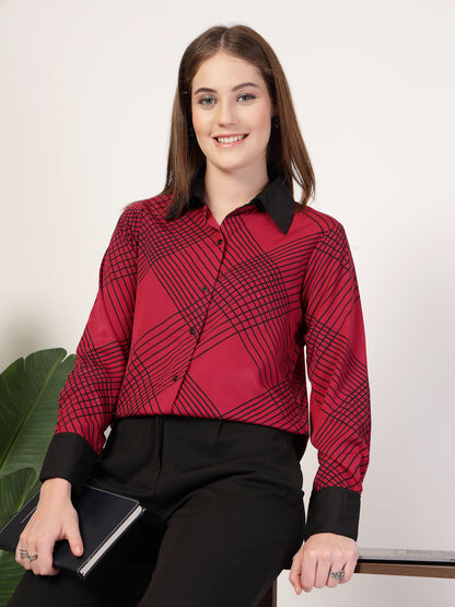 Style Quotient Women Marron Black Printed Regular Fit Formal Polyester Shirt