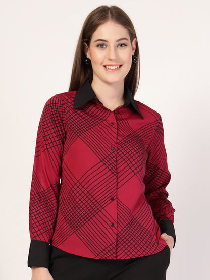 Style Quotient Women Marron Black Printed Regular Fit Formal Polyester Shirt