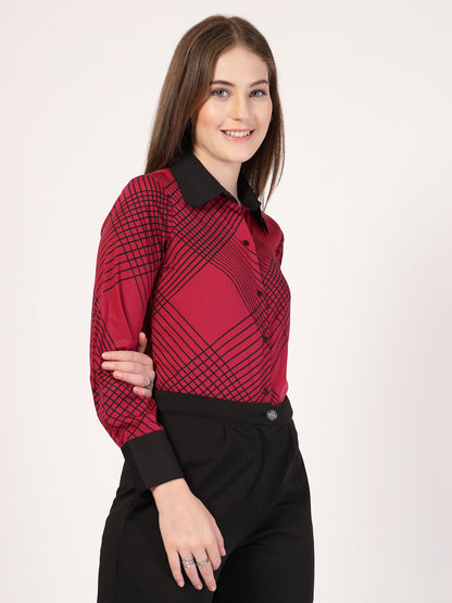 Style Quotient Women Marron Black Printed Regular Fit Formal Polyester Shirt