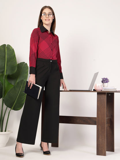 Style Quotient Women Marron Black Printed Regular Fit Formal Polyester Shirt