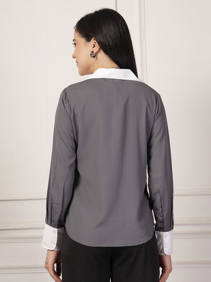 Style Quotient Women Grey formal shStyle Quotient Women Grey formal shirtirt