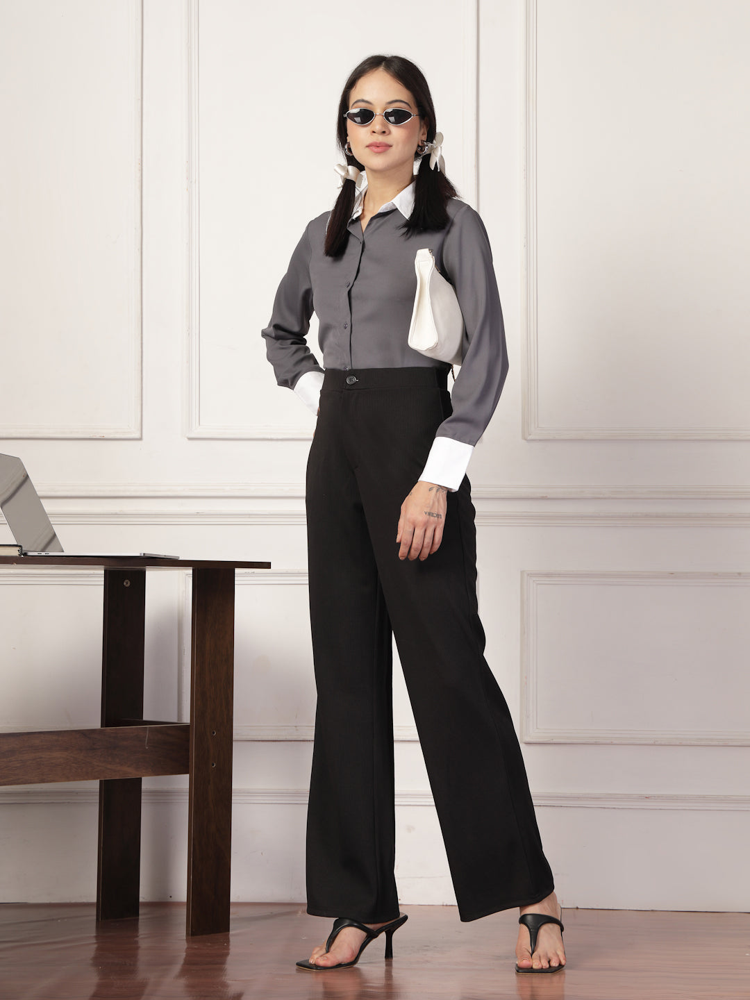 Style Quotient Women Grey formal shStyle Quotient Women Grey formal shirtirt