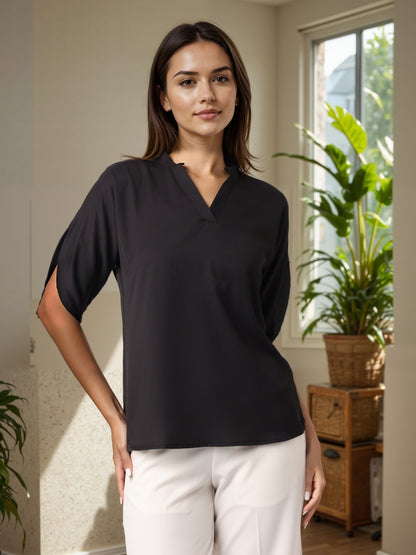 Style Quotient Women Solid Black Polymoss Formal Top