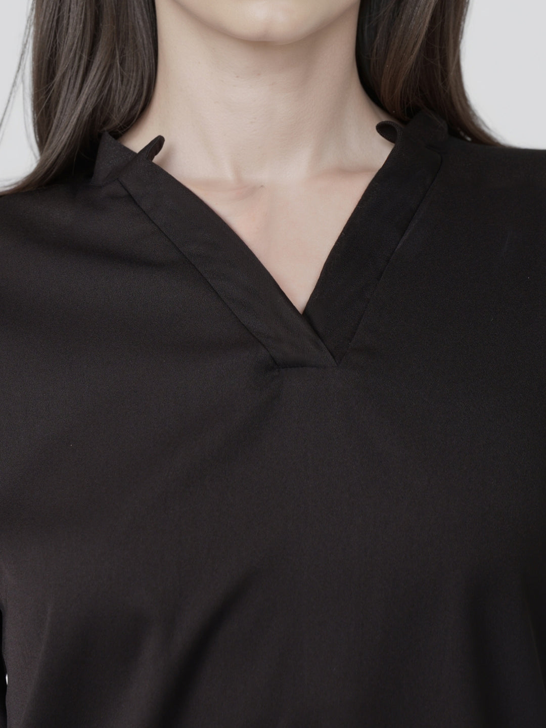 Style Quotient Women Solid Black Polymoss Formal Top