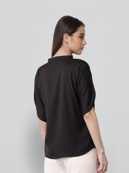 Style Quotient Women Solid Black Polymoss Formal Top