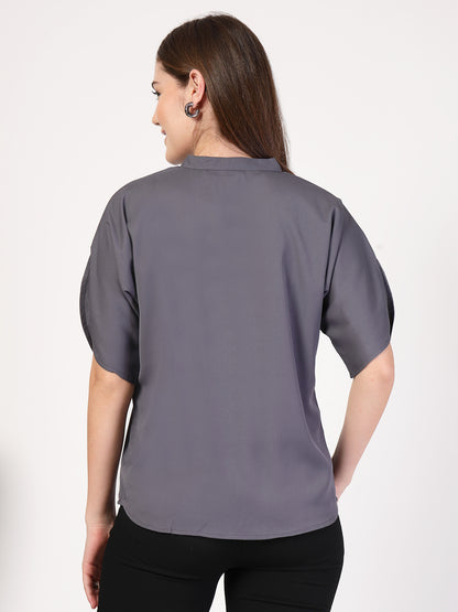 Style Quotient Women Solid Grey Polymoss Formal Top