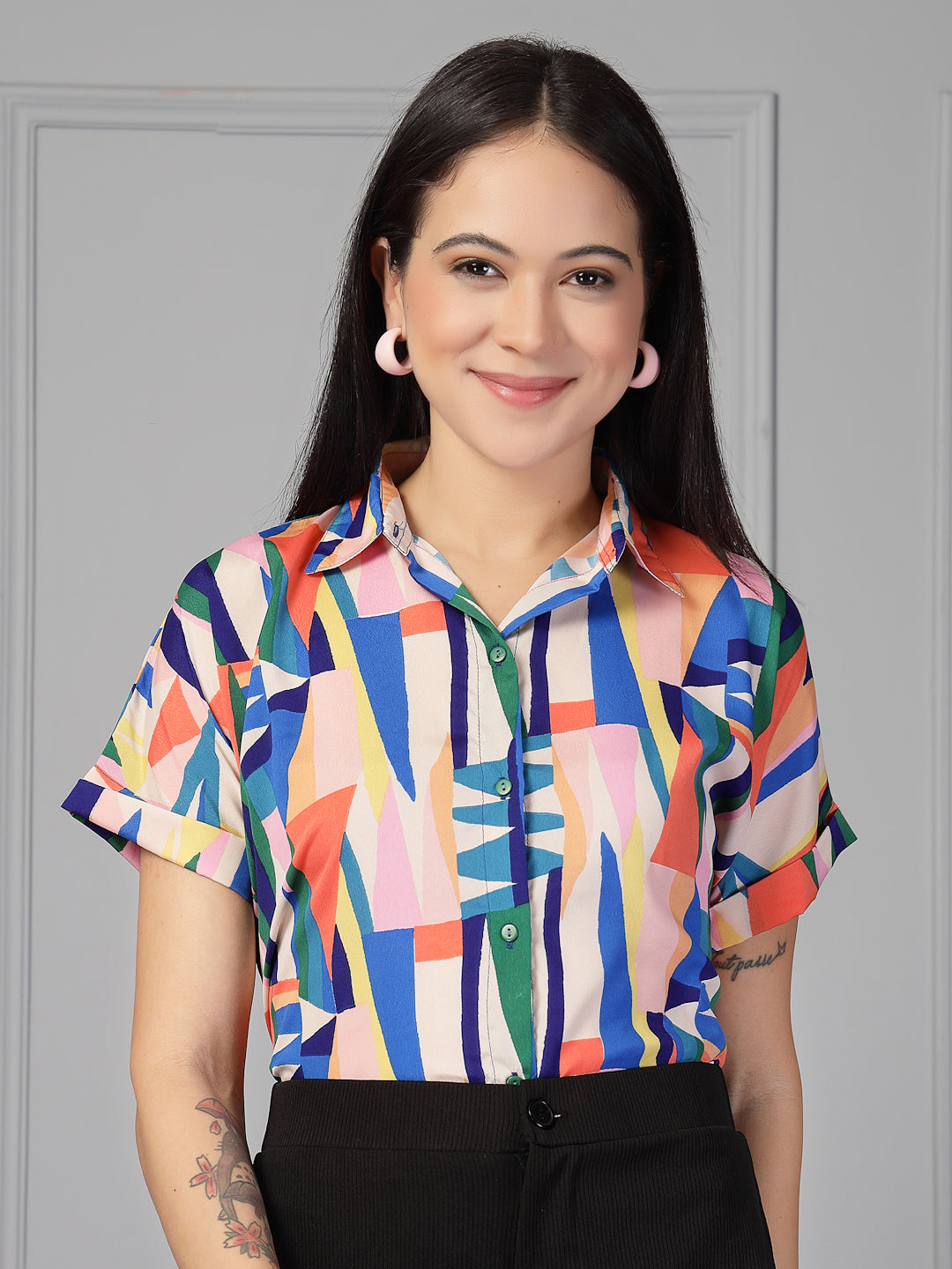 Style Quotient Women Multi Printed Regular Fit Semi Formal Polyester Shirt