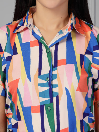 Style Quotient Women Multi Printed Regular Fit Semi Formal Polyester Shirt