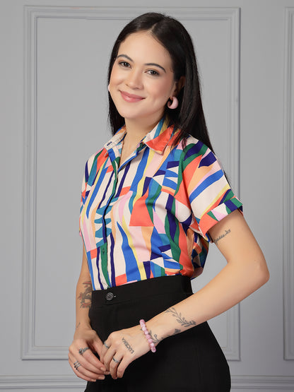 Style Quotient Women Multi Printed Regular Fit Semi Formal Polyester Shirt