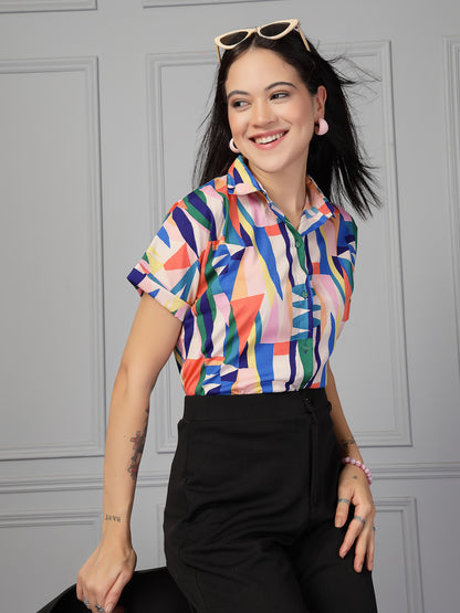 Style Quotient Women Multi Printed Regular Fit Semi Formal Polyester Shirt