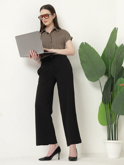 Style Quotient Women Nude Black Stripe Polycrepe Formal Shirt