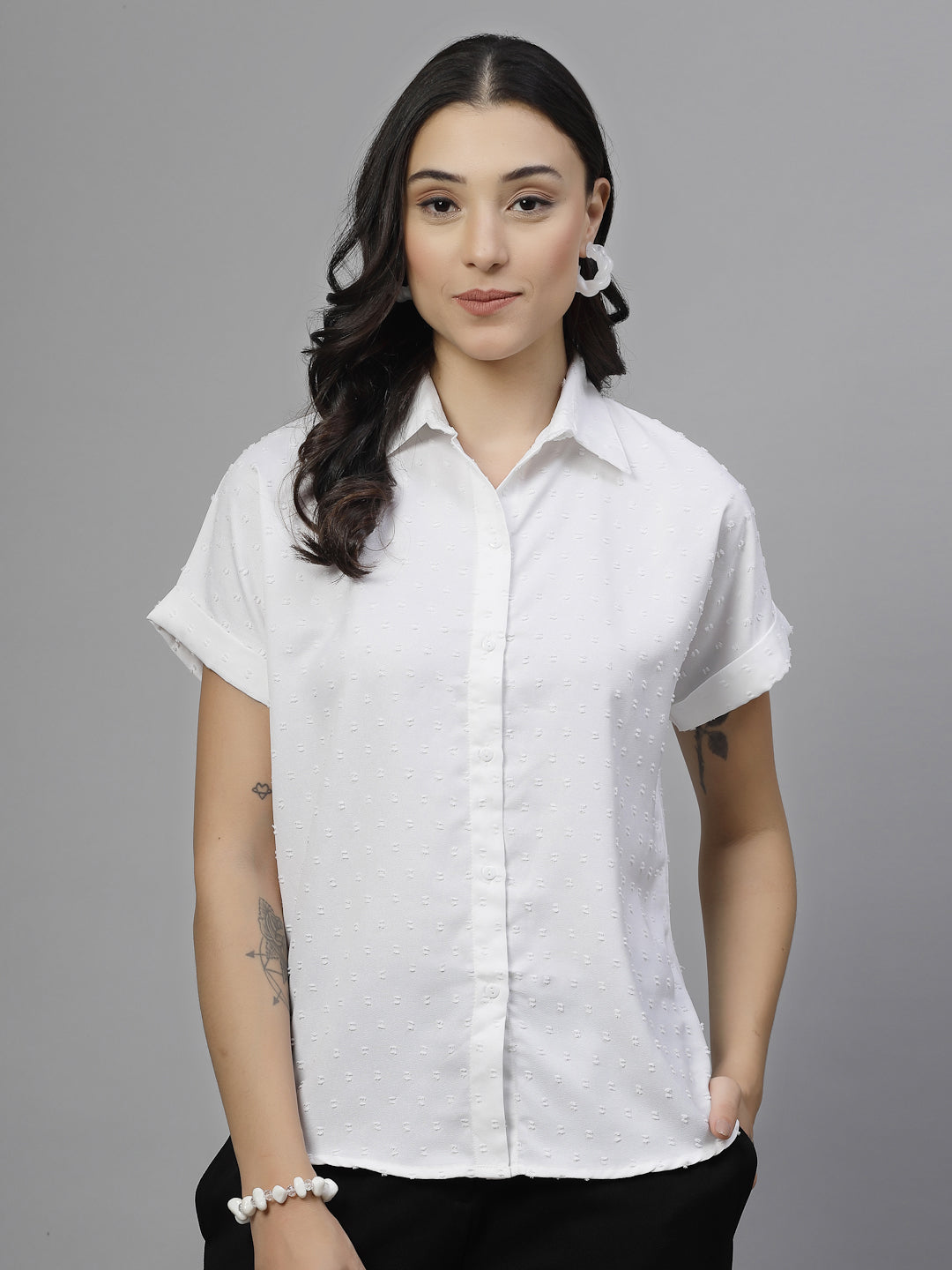 Style Quotient Women White Swiss Polymoss Formal Shirt