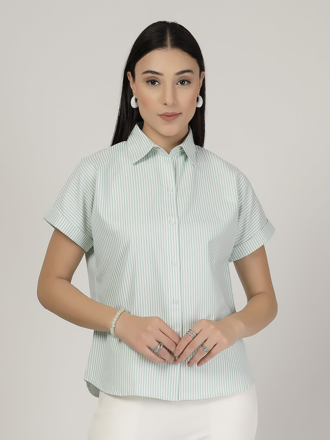 Style Quotient Women Green white Shirt