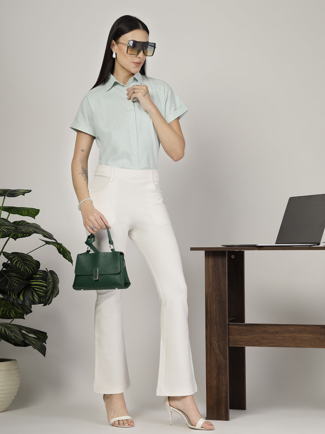 Style Quotient Women Green white Shirt