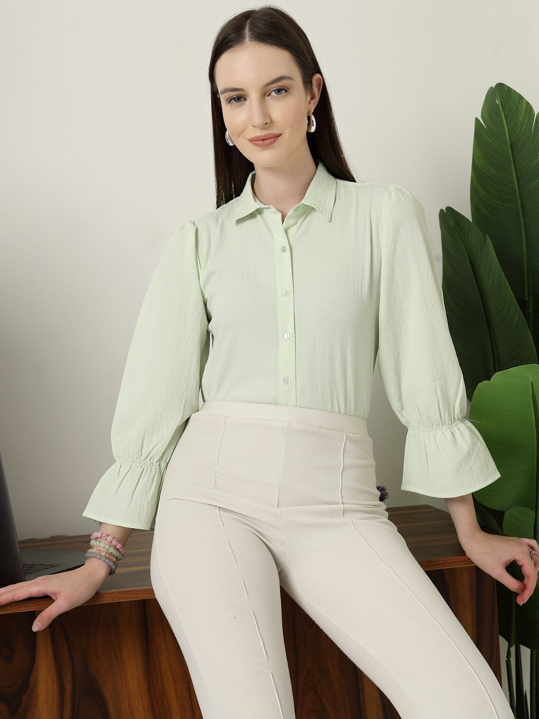 Style Quotient Women Green Formal Shirt