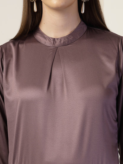 Style Quotient Women Solid Mauve Satin Regular Pleated Top