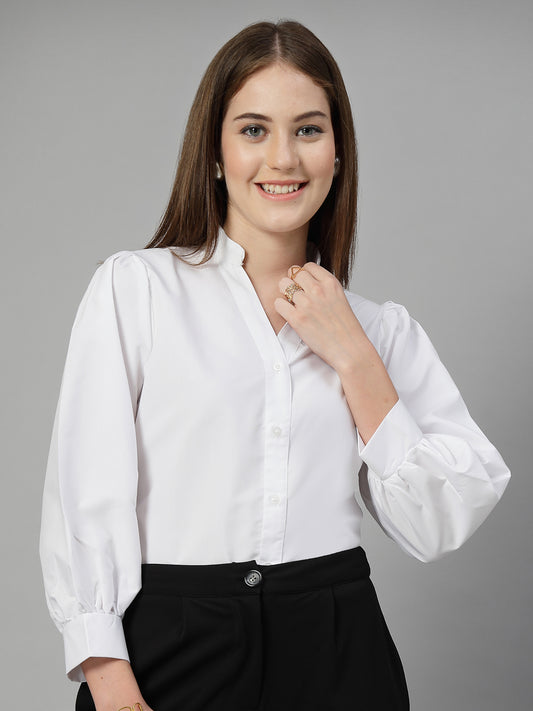 Style Quotient Women Solid White Polycotton Formal V Neck Shirt