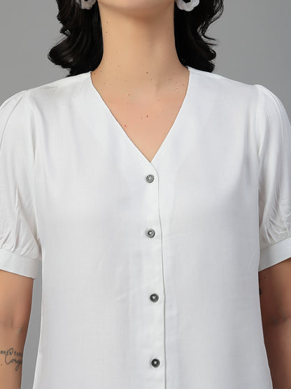 Style Quotient Women Solid White Rayon Shirt Style Top