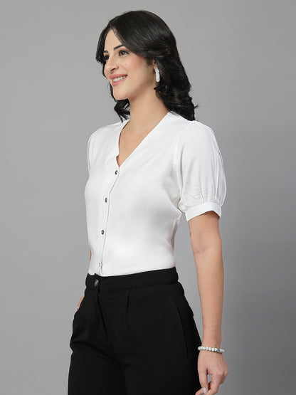 Style Quotient Women Solid White Rayon Shirt Style Top