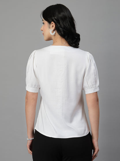 Style Quotient Women Solid White Rayon Shirt Style Top