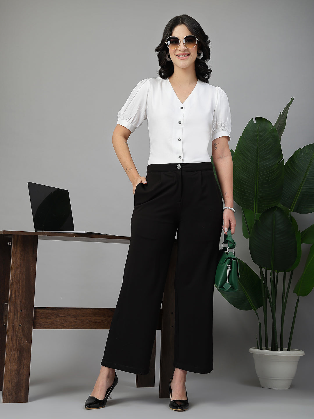 Style Quotient Women Solid White Rayon Shirt Style Top