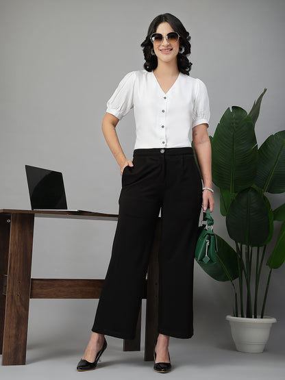 Style Quotient Women Solid White Rayon Shirt Style Top