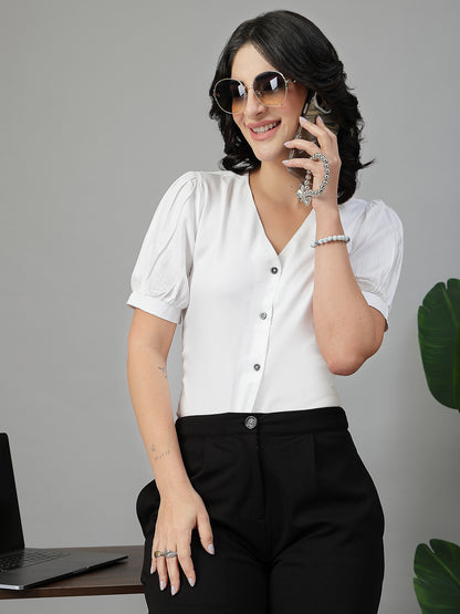 Style Quotient Women Solid White Rayon Shirt Style Top