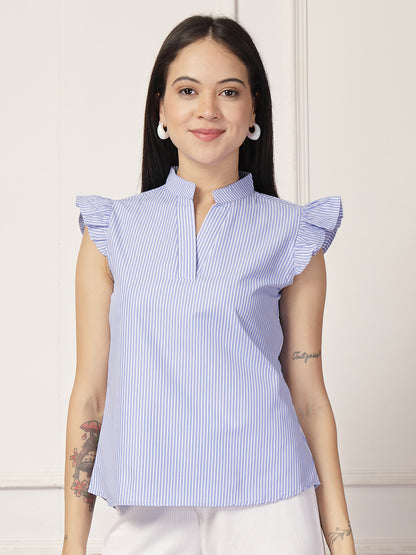 Style Quotient Women polycotton blue and white stripe shirt