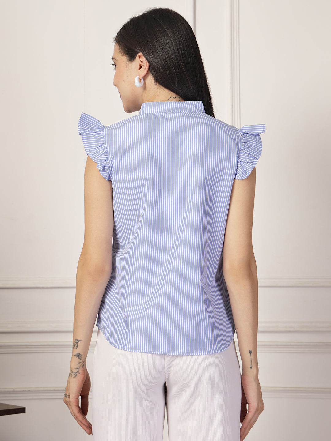 Style Quotient Women polycotton blue and white stripe shirt