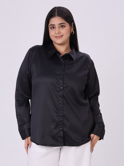 Style Quotient Women Black Satin Formal Shirt