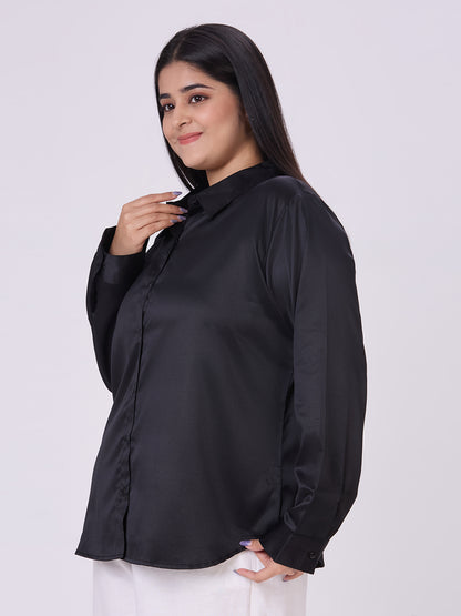 Style Quotient Women Black Satin Formal Shirt