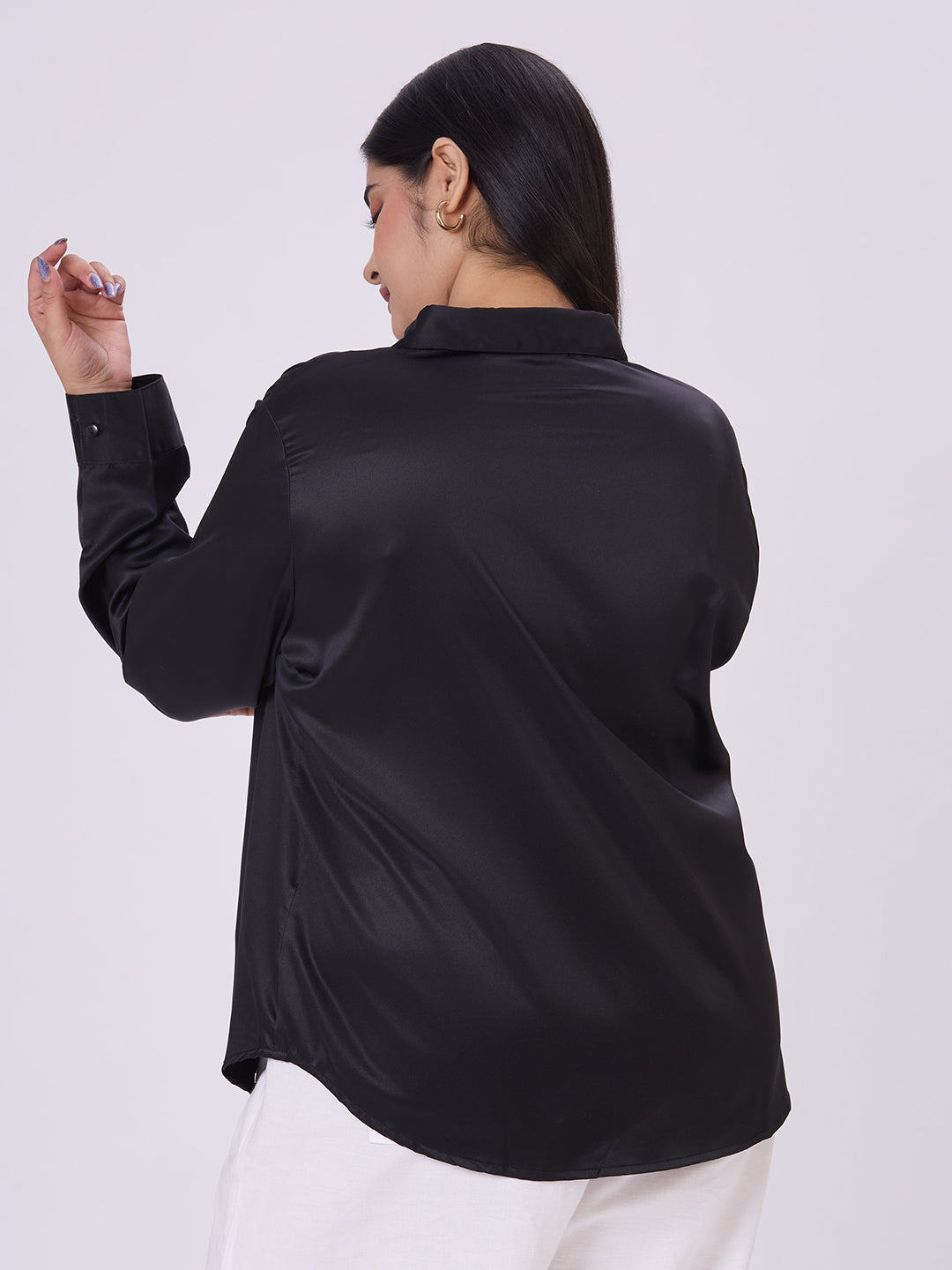 Style Quotient Women Black Satin Formal Shirt