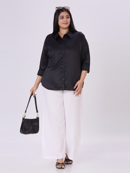 Style Quotient Women Black Satin Formal Shirt