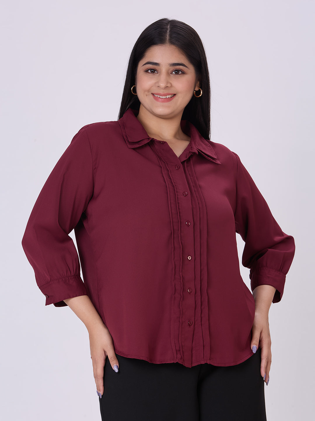 Style Quotient Women Maroon Polyester Formal Shirt