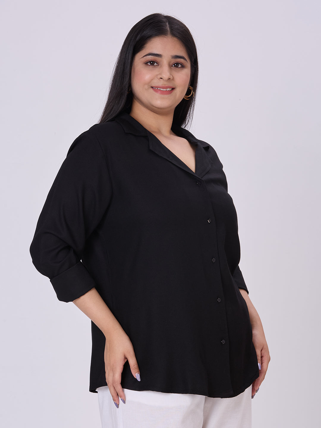 Style Quotient Women Black Rayon Formal Shirt