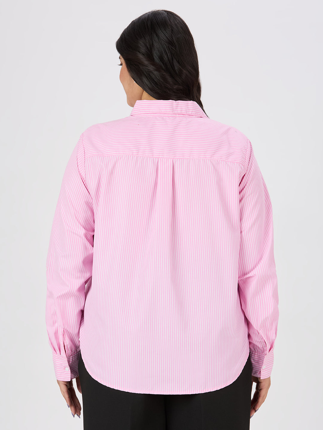 Style Quotient Plus Women Pink and White Stripe Polycotton Formal Shirt