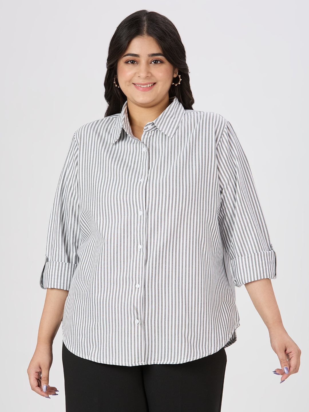 Style Quotient Women Black White Polycotton Formal Shirt