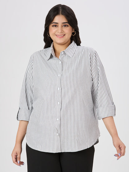 Style Quotient Women Black White Polycotton Formal Shirt